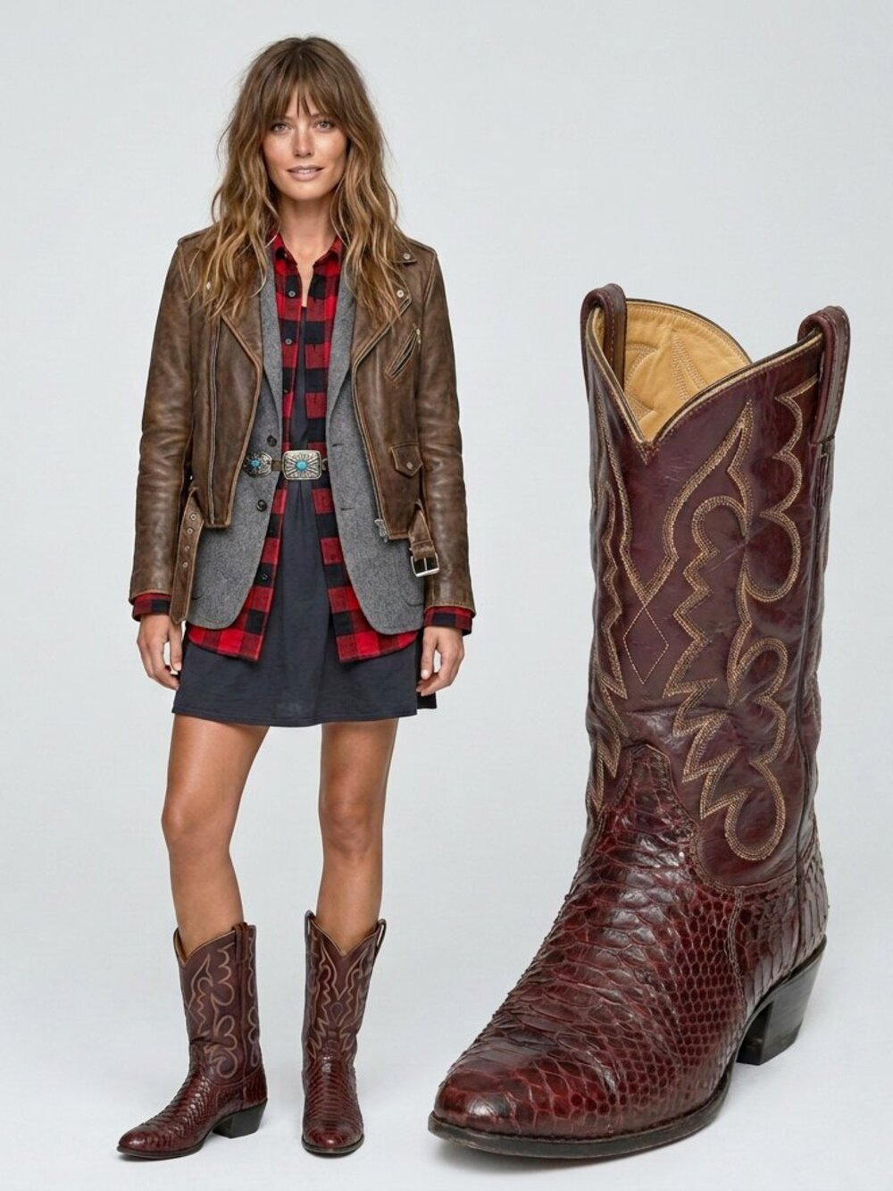 TONY LAMA Vintage Boots 70s Snakeskin Cowgirl Burgundy Red Cowboy Boots Size 8